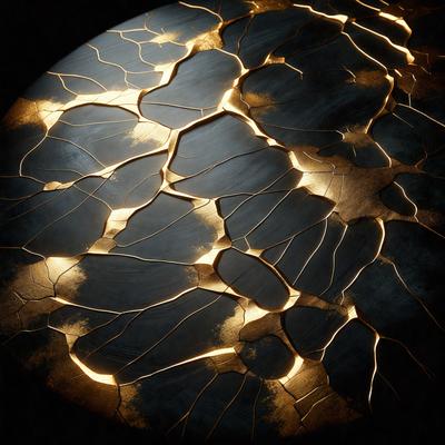 The primary subject of the image is a table with a unique and intricate design. The table features a combination of black and gold colors, giving it an elegant and sophisticated appearance. The setting is a dark room, which further emphasizes the contrast between the table and its surroundings. The visual style of the image is a close-up, allowing the viewer to appreciate the intricate details of the table's design. The overall atmosphere of the image is one of luxury and sophistication.